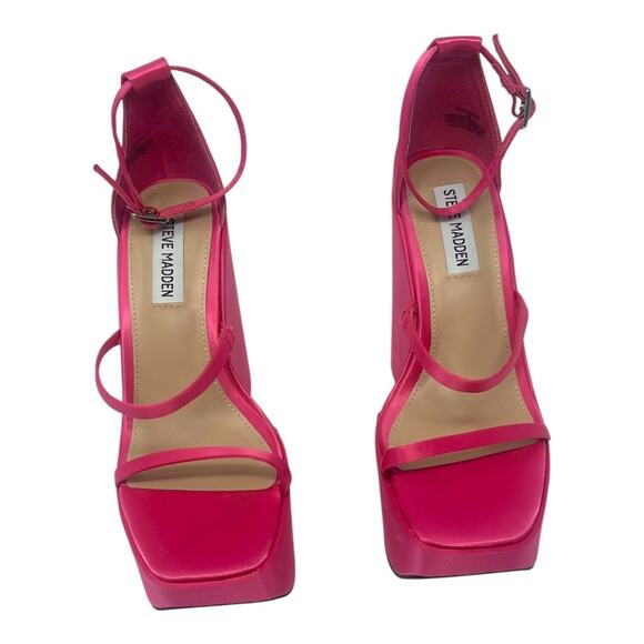 Steve Madden Pink Satin Strappy Platform Wedge Sandals Size 7 - Picture 2 of 9